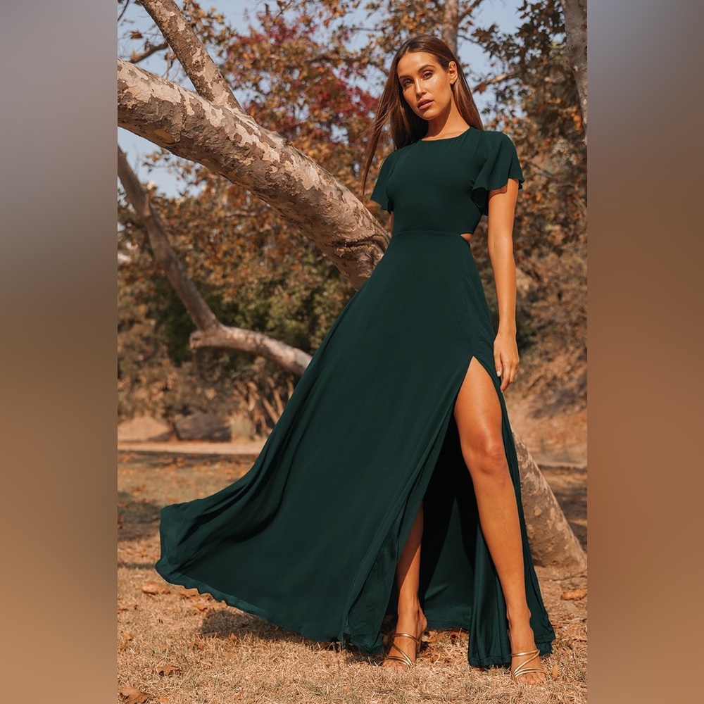 Lulu’s Garden Bliss Emerald Green Cutout Maxi Dress